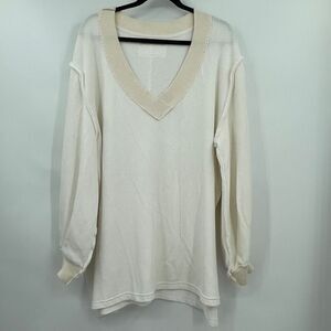 Free People We The Free White Asher Thermal Knit Side Slit Pullover Sweater XS